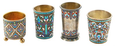 Lot 318 - Group of Four Russian Silver and Enamel Vodka...