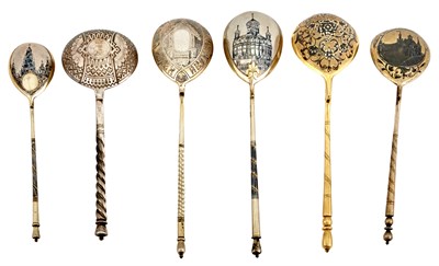 Lot 326 - Group of Russian Silver and Niello Spoons...