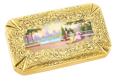 Lot 247 - Continental 14K Gold and En Plein Enamel Snuff...