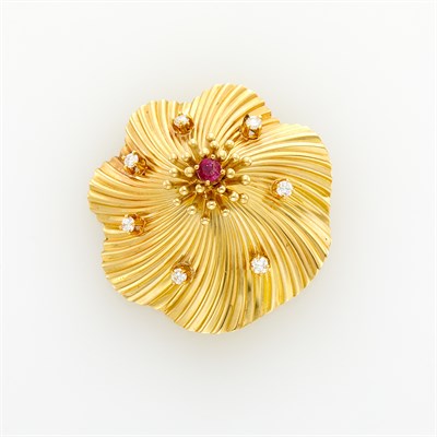 Lot 29 - Gold, Ruby and Diamond Clip-Brooch