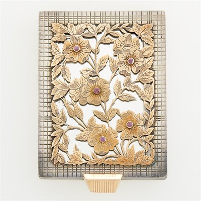 Lot 242 - Boucheron Paris Silver, Rose Gold and Ruby Compact