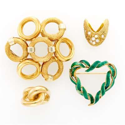 Lot 207 - Two Gold, Diamond and Enamel Brooches and Two Rings