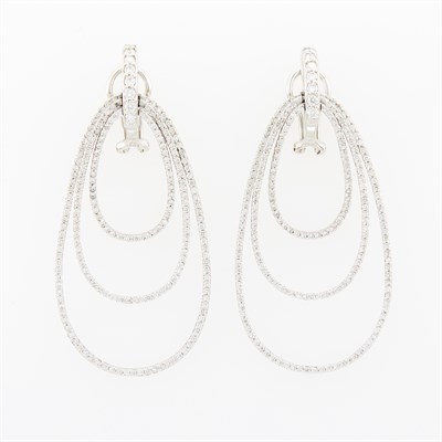 Lot 1056 - Pair of White Gold and Diamond Pendant-Earrings