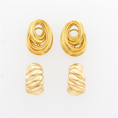 Lot 1019 - Two Pairs of Gold Earrings