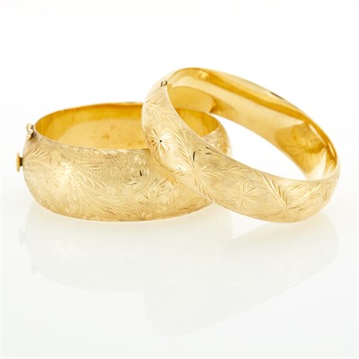 Lot 1128 - Two Gold Bangle Bracelets