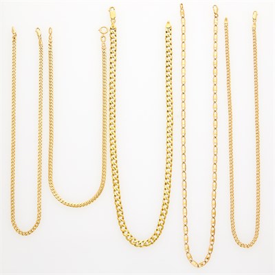 Lot 1142 - Five Gold Link Chain Necklaces