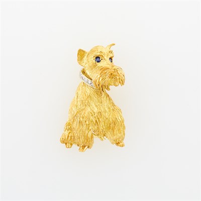 Lot 1111 - Peter Lindeman Gold, Diamond and Sapphire Scotty Dog Pin