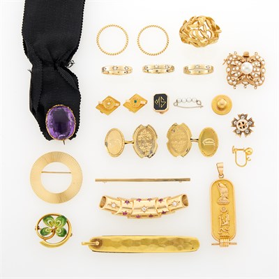 Lot 1145 - Group of Gold, Low Karat Gold, and Metal Jewelry and Fragments