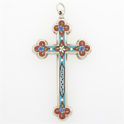 Lot 1246 - Silver, Nickel and Micromosaic Cross Pendant