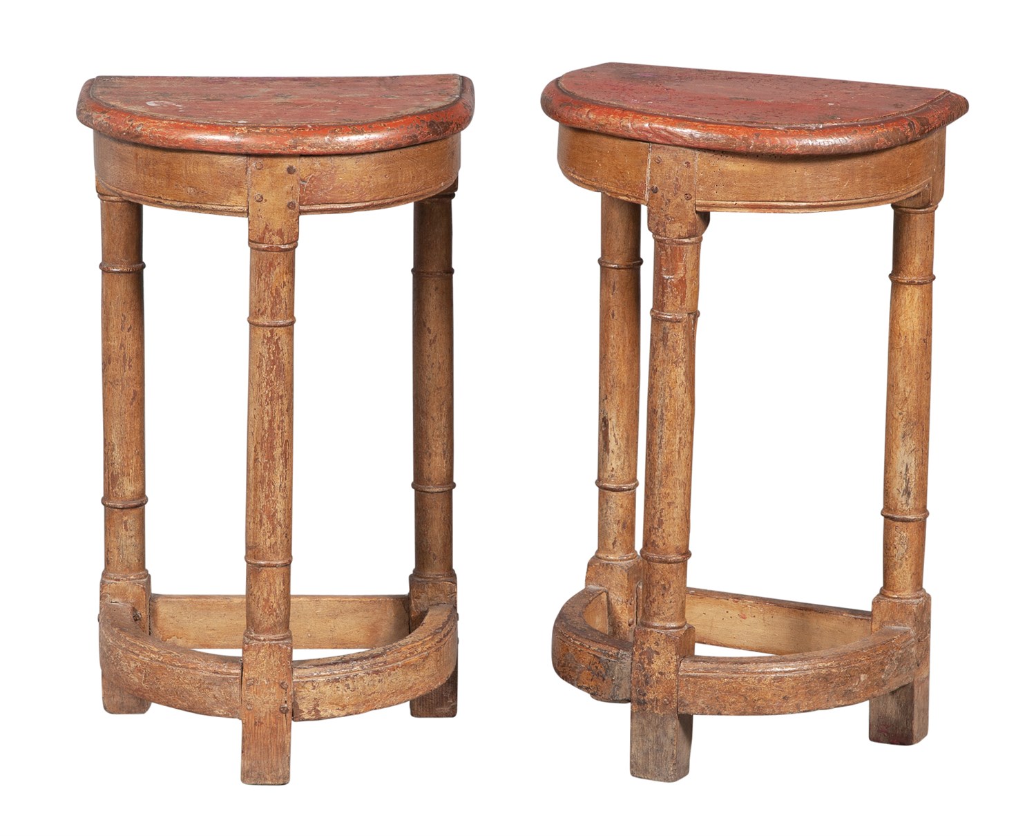 Lot 592 - Assembled Pair of Painted Oak-Joined Stools...