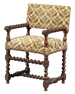 Lot 635 - Charles II Style Walnut Armchair Partially...