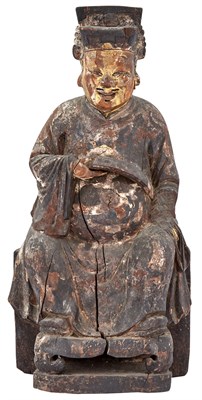 Lot 109 - A Chinese Carved and Polychromed Wood Figure...