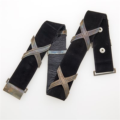 Lot 1249 - Hector Aguilar Silver and Black Suede-Like Fabric Belt