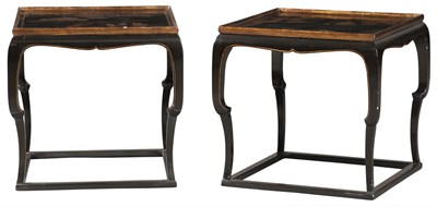 Lot 144 - Pair of Chinese Style Black Lacquer and Parcel-...