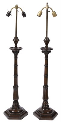 Lot 129 - Pair of George IV Style Stained Wood Lamps...