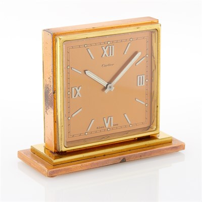 Lot 1242 - Cartier Brass Eight Day Partners Desk Clock