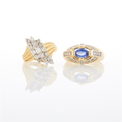 Lot 1078 - Two-Color Gold, Sapphire and Diamond Ring and Diamond Ring