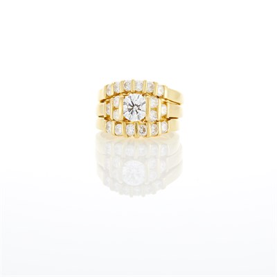 Lot 1114 - Gold and Diamond Ring and Two Diamond Band Rings