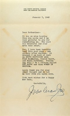 Lot 233 - Joan Crawford Typed letter signed. Los Angeles:...