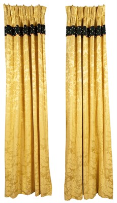 Lot 129 - Five Pair of Yellow Silk Damask Curtains Each...