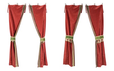 Lot 18 - Three Pair of Red Velvet Bargello Curtains...