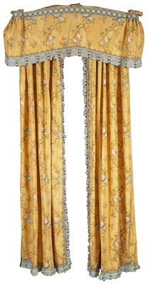 Lot 156 - Three Pair of Yellow Floral Silk Curtains...