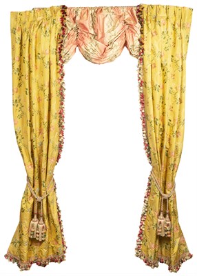 Lot 157 - Two Pair of Yellow Brocade Curtains and Tassel...