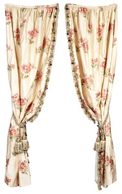 Lot 159 - Two Pairs of White Embroidered Silk Curtains...