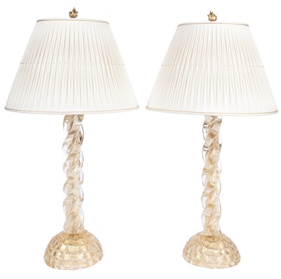 Lot 331 - Pair of Murano Glass Spiral Ribbed Columnar...