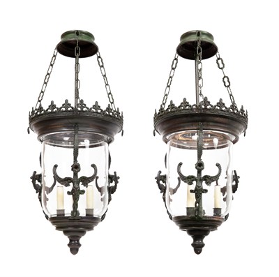 Lot 272 - Pair of Gothic Style Green Patinated Metal and...