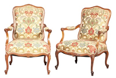 Lot 298 - Pair of Louis XV Style Walnut Armchairs Height...