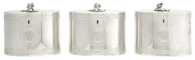 Lot 305 - Set of Three George III Sterling Silver Tea...