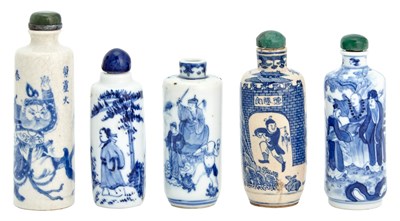 Lot 30 - A Group of Five Chinese Blue and White Glazed...