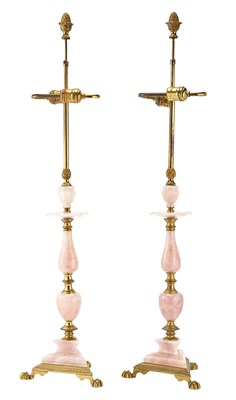 Lot 632 - Pair of Pink Quartz and Bronze-Mounted Lamps...