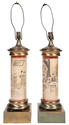 Lot 234 - Pair of Gilt-Metal and Glass Column-Form Lamps...
