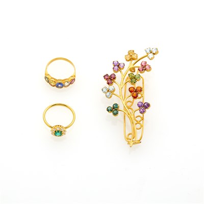 Lot 142 - Gold and Gem-Set Barrette and Two Rings