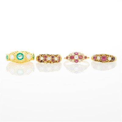 Lot 132 - Four Gold, Diamond and Colored Stone Rings