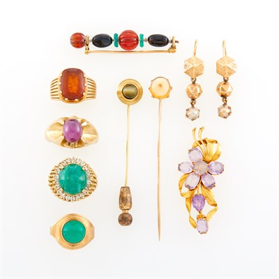 Lot 181 - Group of Gold, Low Karat Gold and Gem-Set Jewelry