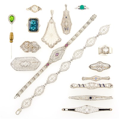Lot 179 - Group of Platinum, Silver, Low Karat White Gold, White Gold, Diamond and Simulated Diamond Jewelry