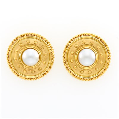 Lot 6 - Pair of Gold and Mabé Pearl Earrings
