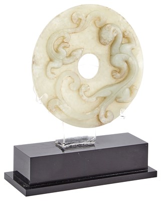 Lot 65 - A Chinese Carved White Jade Bi Disc Ming...