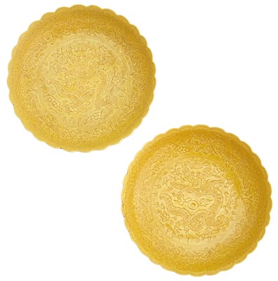 Lot 265 - A Pair of Chinese Yellow Glazed Molded...
