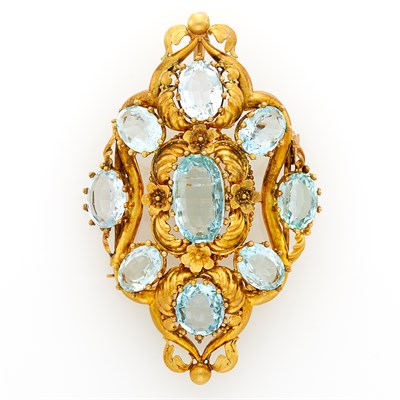 Lot 158 - Antique Gold and Aquamarine Pendant-Brooch