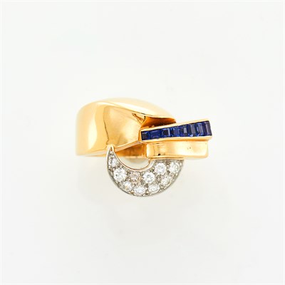 Lot 31 - Tiffany & Co. Gold, Platinum, Sapphire and Diamond Ring