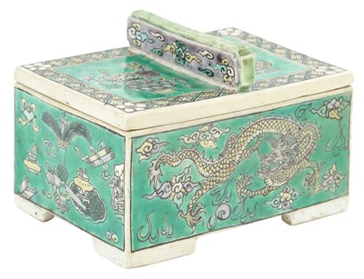 Lot 246 - A Chinese Famille Verte Biscuit Porcelain Box...