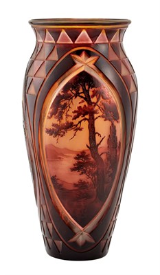 Lot 349 - D'Argental Red and Amber Cameo Glass Landscape...