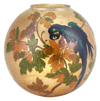 Lot 367 - Handel Co. Enameled Glass Parrot Globe-Shaped...