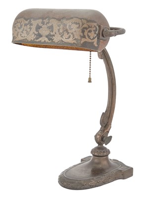 Lot 368 - Handel Co. Patinated Metal and Painted Glass...