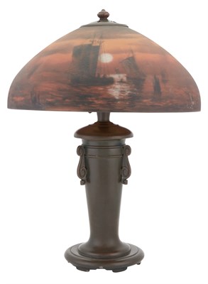 Lot 370 - Handel Co. Reverse Painted Glass and Patinated...