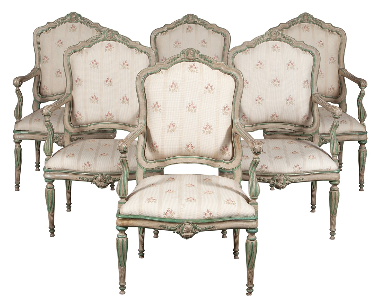 Lot 593 - Set of Six Gustavian Green and White-Painted...